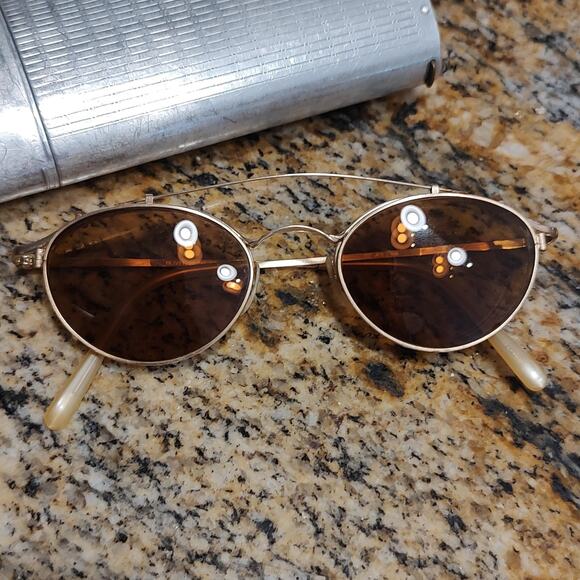 RARE Oliver Peoples OP 88 BG FRAMES ONLY Gold Oval Metal & Clip On Case Mens - Picture 2 of 16